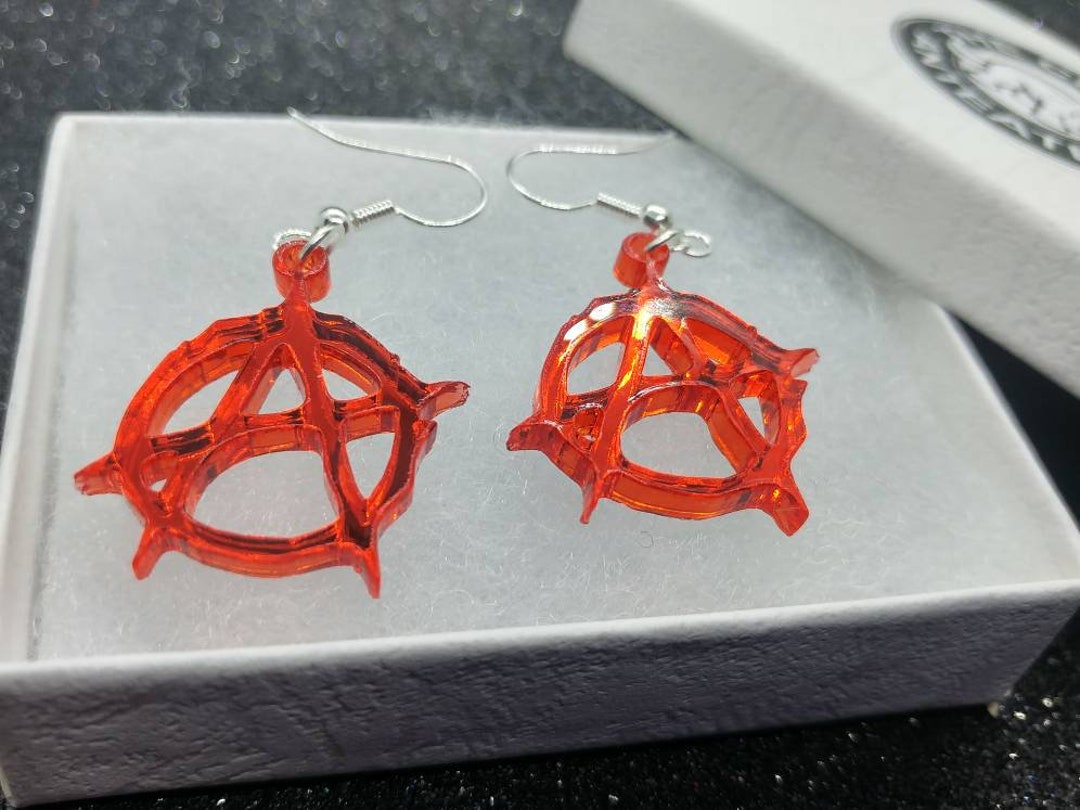 Red Anarchy Acrylic Earrings, Laser Cut Jewelry, Earrings, Silver ...