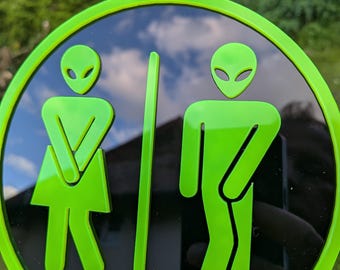 Alien Door sign - Toilet Sign - Acrylic door sign - Toilet door sign - quirky gift - handmade - laser cut - Aliens