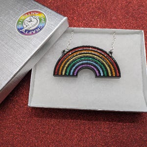Glitter Rainbow Acrylic Necklace, LGBTQ Pride Jewelry