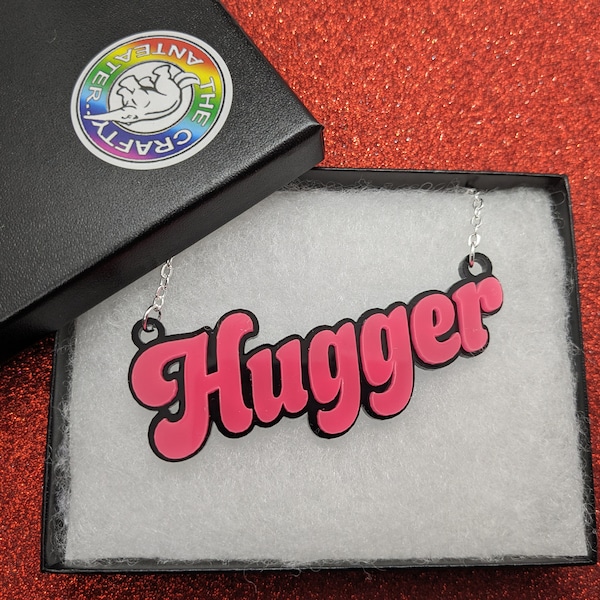 Hugger necklace,hugger, necklace,pink,pink necklace,statement necklace,statement jewelry,acrylic necklace,hugging jewellery