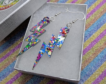 Lightning bolt earings,Acrylic earrings, earrings,bolt earrings,  earrings,lightning earrings, silver earrings, jewellery,iridescent