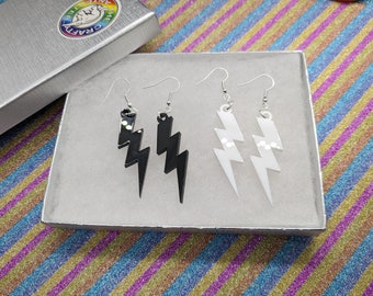 Bolt earrings,black and white, Acrylic earrings,bolts,lightning,black jewelry,white bolts, jewellery,earrings,silver earrings, earrings,