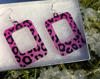 Pink animal print earings,Acrylic earrings, earrings,pink earrings,earrings,lightning earrings, silver earrings,jewellery,lasercut