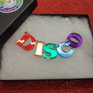 Rainbow Mirror Acrylic Disco Necklace, Laser Cut Jewelry