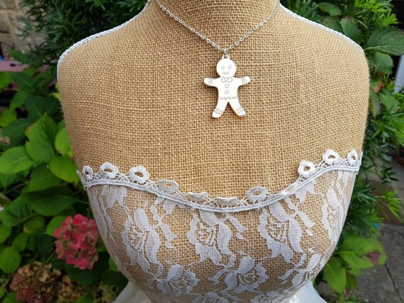 Gingerbread Man Christmas Necklace, Gold Mirror Acrylic Festive Jewelry