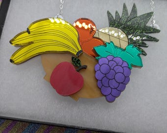 Fruit Bowl Lasercut Acrylic Necklace, Statement Necklace, Summer Necklace
