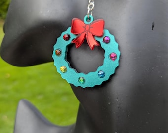 Xmas earrings,christmas wreath,wreath earrings,green earrings,Acrylic earrings, earrings,wreath,Lasercut earrings,giftideas