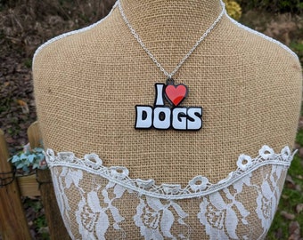 Dog necklace,i love dogs,dogs,animal necklace,dog jewellery,lasercut necklace,acrylic necklace