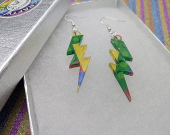 Lightning bolt earings,Acrylic earrings, earrings,bolt earrings,  earrings,lightning earrings, silver earrings, jewellery,iridescent