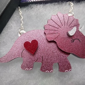 Triceratops,triceratops necklace,dinosaur,dinosaur necklace,animal necklace,acrylic necklace,lasercut necklaces,pink necklace,fun jewelry