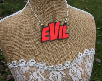 Evil, evil necklace, evil jewellery, statement necklace, acrylic necklace, red necklace