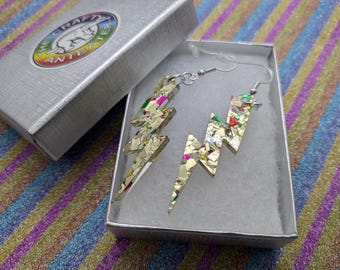 Lightning bolt earings,Acrylic earrings, earrings,bolt earrings,  earrings,lightning earrings, silver earrings, jewellery,iridescent