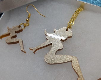 Mud Flap Girl Giftset - Trucker Girl Giftset - Mudflap Girl Necklace - Trucker Girl Earrings - Mudflap Girl Earrings - Trucker Girl Necklace