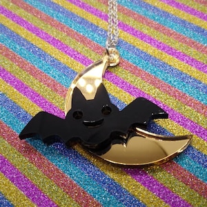 Bat necklace, moon necklace, Bat moon, acrylic necklace, lasercut necklace, statement necklace