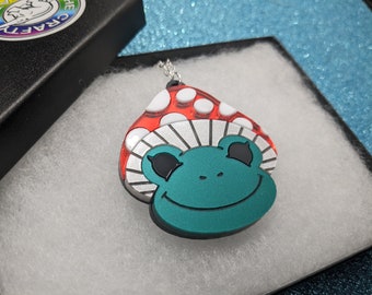 Frog necklace,frog,animal necklace,acrylic necklace,toadstool necklace,lasercut necklace,toadstool