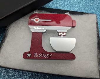 Cooking Necklace,cooking,food mixer,chef necklace,acrylic necklace,lasercut jeweller,red necklace,baker,baker necklace