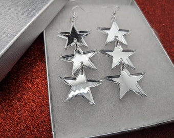 Silver star earings,Acrylic earrings, earrings,stars,star earrings,stars earrings,jewellery,stars,star jewelry,lasercut earrings