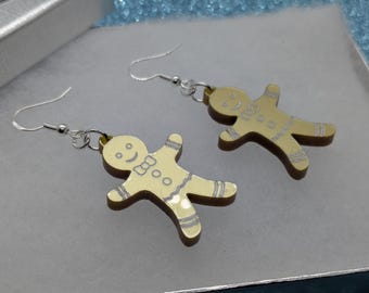 Gingerbread man earrings,gingerbread man,gingerbread earrings,green earrings,Acrylic earrings, earrings,xmas earrings,Lasercut earrings