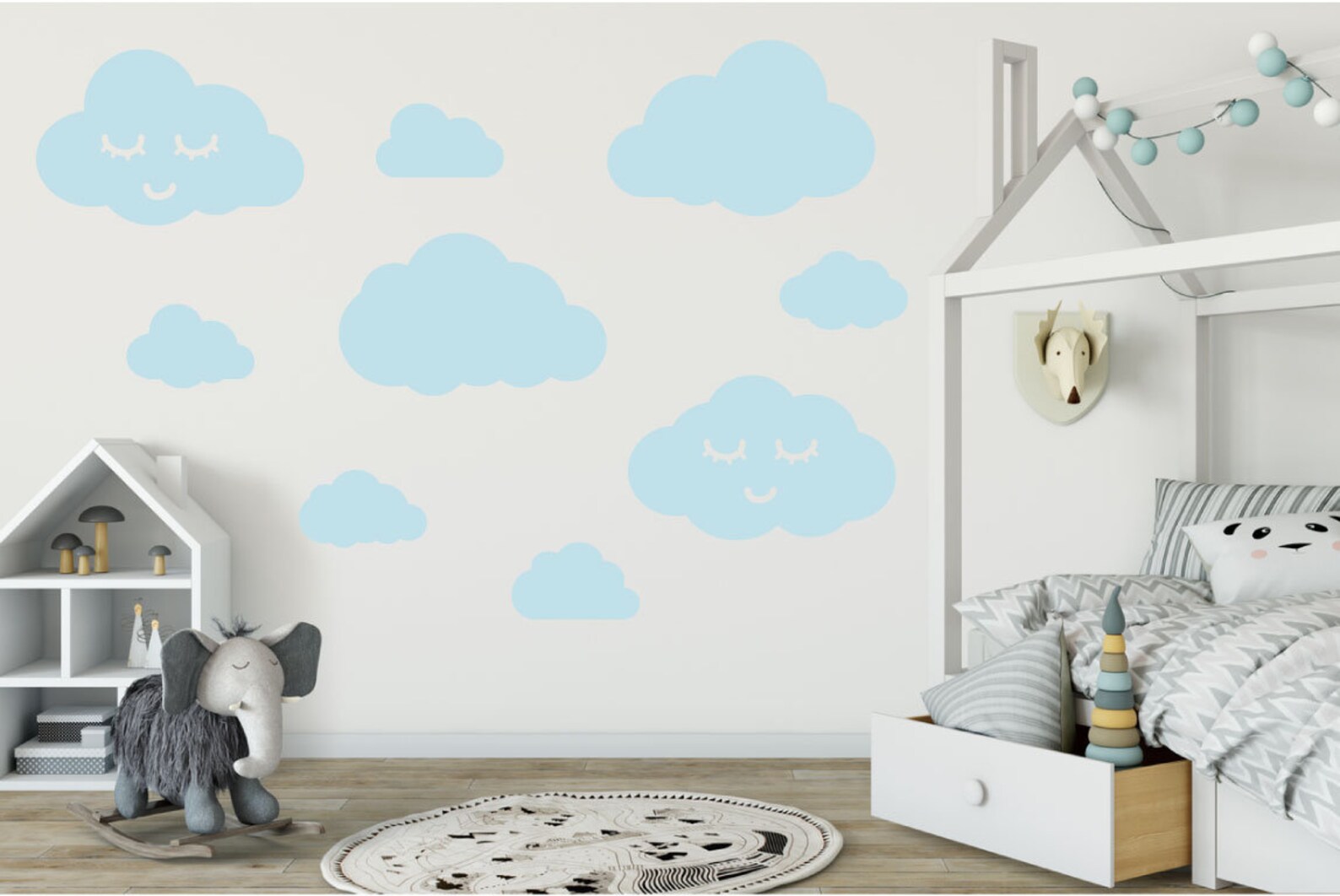 Cloud Stickers for Nursery Wall or Home Decorating 3 Big Etsy