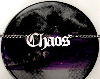 Chaos goth calligraphy statement necklace in stainless steel