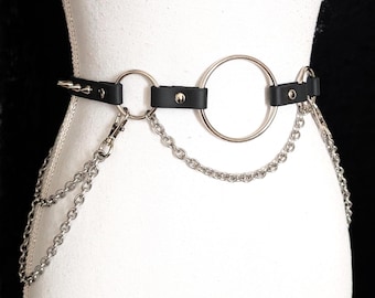 Ceinture gothique à joint torique avec chaînes amovibles, Ceinture punk à plusieurs chaînes et clous, Accessoires de mode alternatifs