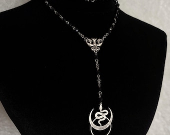 Victorian gothic rosary necklace with an antique snake pendant