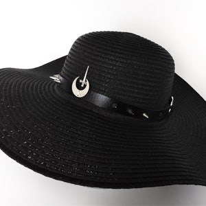 Witch wide brim hat with moon and spiked studs