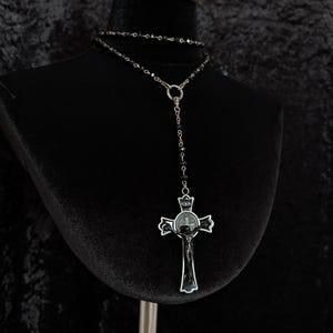 Crucifix Black Rosary long necklace, Victorian-inspired Gothic jewellery