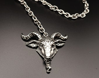 Baphomet goat slip chain choker necklace in stainless steel with open o-ring