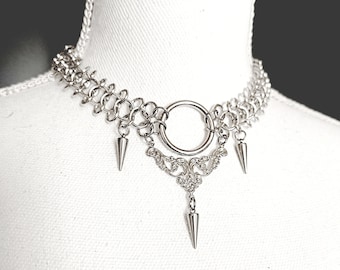 Vampire - Chainmaille gothic necklace/choker in stainless steel, medieval armor