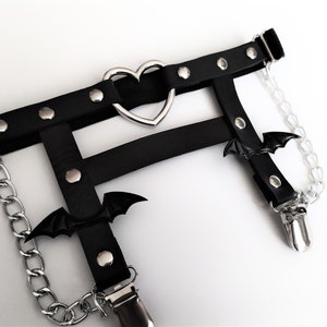 Heart leather garter with cute pvc bats, double metal garter clips and chains