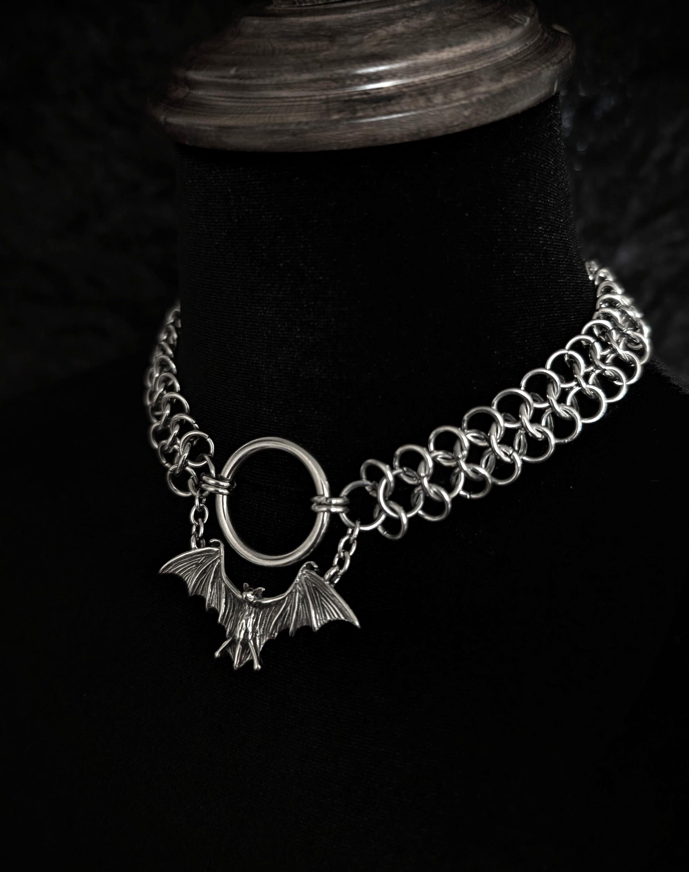 Victorian BAT Chainmail Necklace in Stainless Steel, Small Pendant ...