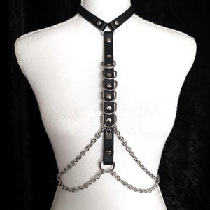 Industrial chest harness with padlock, D-rings and chains in stainless steel,