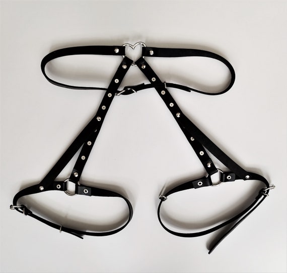 Heart Studded Garter Waist Belt, Butt Harness, Leather Lingerie