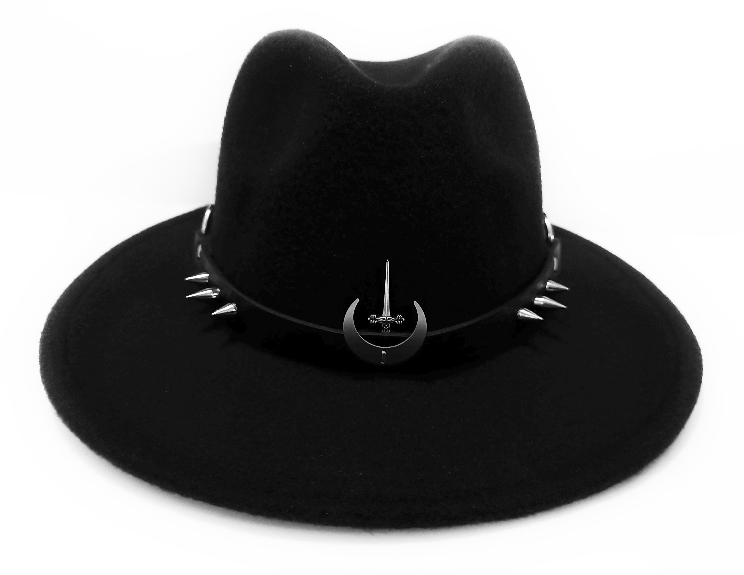 Killstar Black Wool Wide Brim Silver Studded Hat Gothic cowboy reporting for duty, heard you main image 2