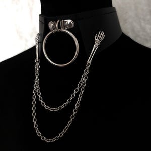 Skeleton hands collar pins layered chains, Gothic pin set, Horror shirt brooches