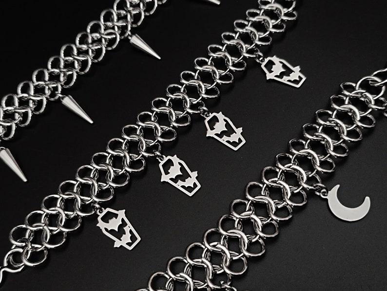 Chainmail Bracelet in Stainless Steel With Spiked Cones, Coffins&bats ...