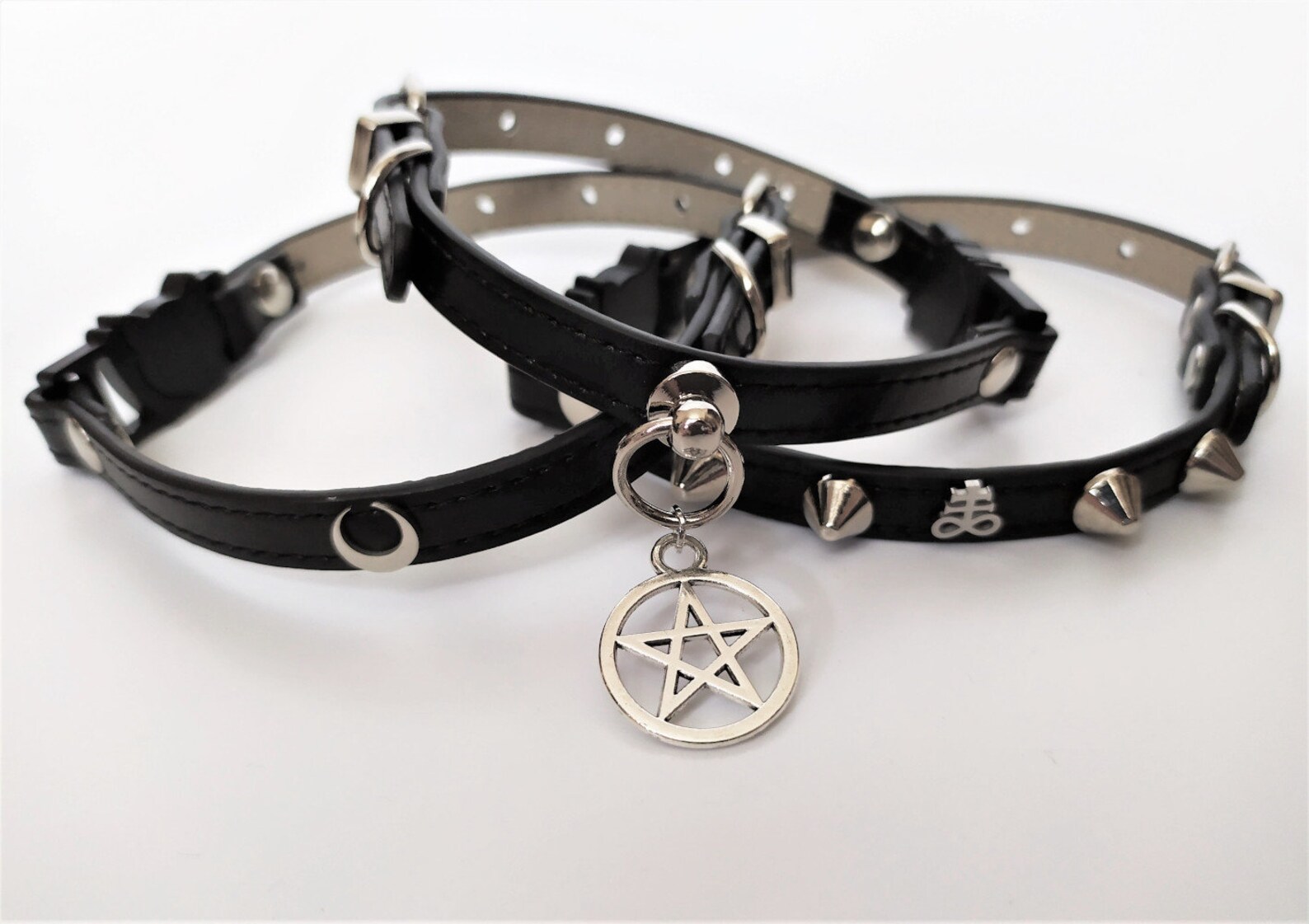 Gothic CAT collar pentagram vegan leather breakaway satanic Etsy