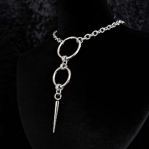 Spike chunky chain o-ring necklace in stainless steel, Gothic jewellery