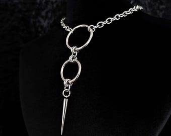 Spike chunky chain o-ring necklace in stainless steel, Gothic jewellery