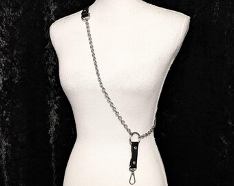 Vegan Leather Crossbody Phone Strap: Stainless Steel Chain, Goth Festival Lanyard