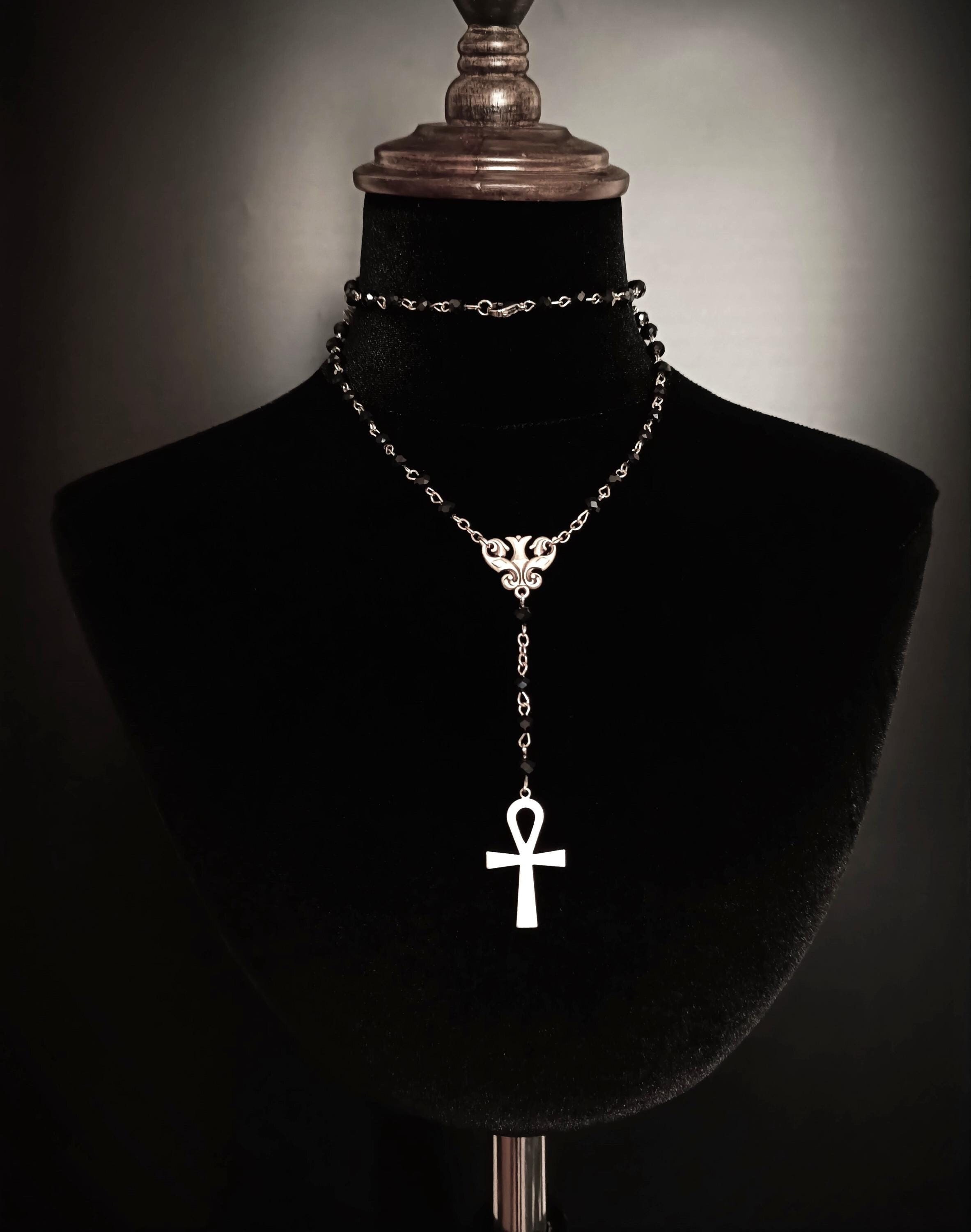 Vampire Egyptian ankh gothic rosary necklace