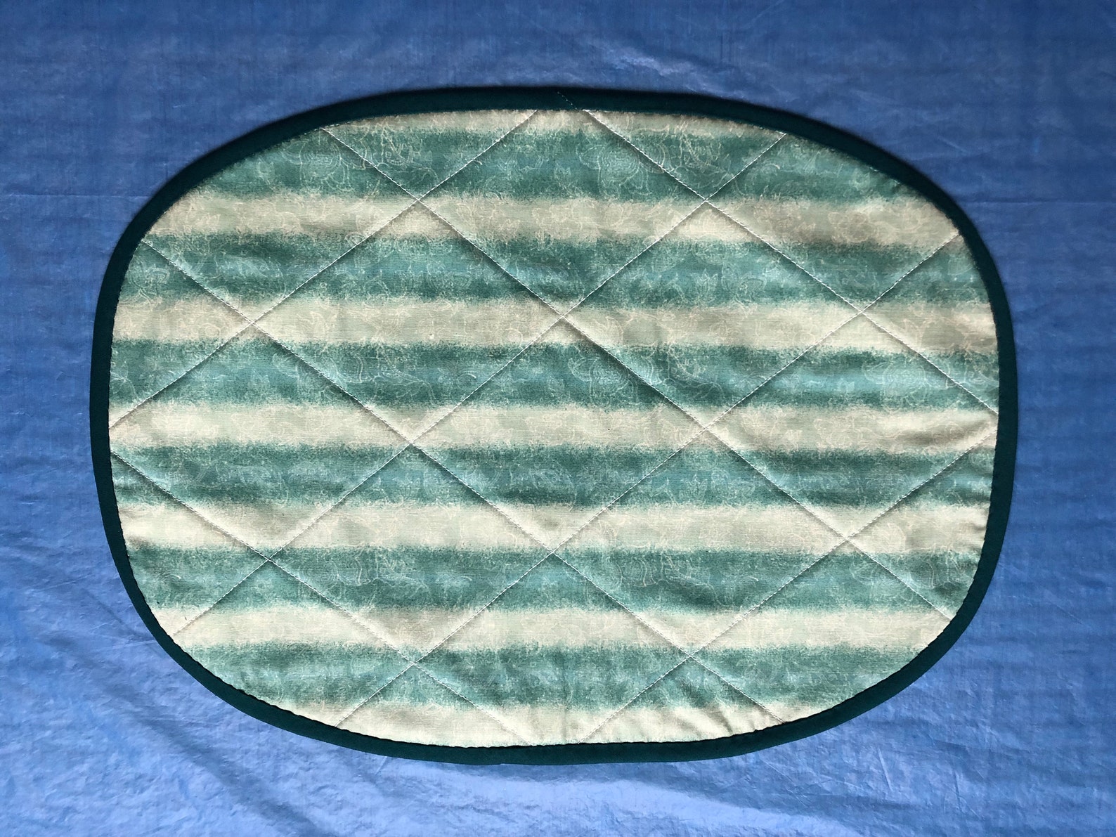 Quilted Green Striped Dining Table Placemats Set of 2 Etsy