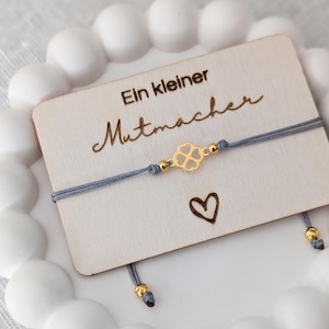 Mutmacher Armband mit Kleeblatt | Holzkarte mit Gravur | Glücksbringer Geschenk zur Prüfung, OP oder schwierigen Zeit