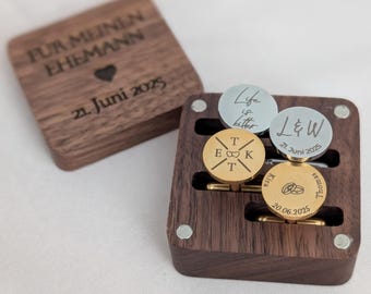 Manschettenknöpfe zur Hochzeit mit Gravur - personalisiertes Geschenk für Bräutigam, Trauzeuge oder Vater