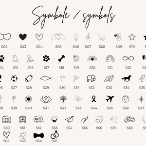 Symbole für Gravur einer personalisierten Krawattennadel zur Hochzeit