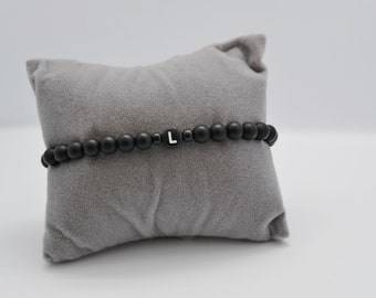 Buchstaben Armband Schwarz Jade // Partnerarmband personalisiert // Herren Armband // Armband Unisex // Namensarmband für Männer