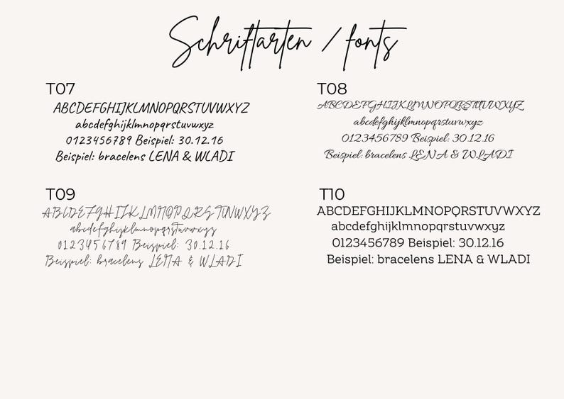 Weitere Schriftarten für personalisierte Schuh Tags zur Hochzeit – Accessoires für Hochzeitsshooting