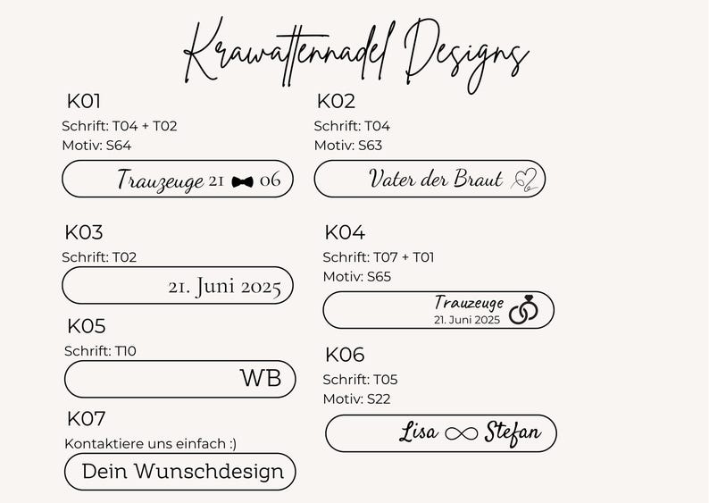 Designauswahl für personalisierte Krawattennadel - personalisierte Geschenke für Herren