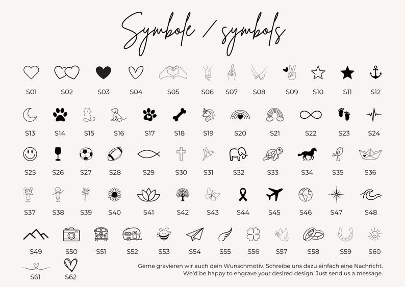 Gravur Symbole für Manschettenknöpfe mit Gravur - personalisierte Geschenke für Männer